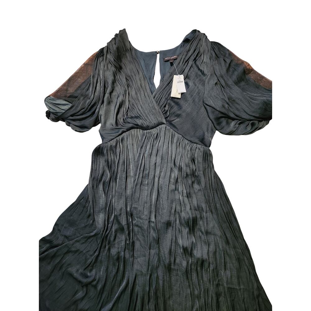 Banana Republic Pleated Midi Dress 12 NWT Dark Green V-Neck Flowy - Picture 2 of 6